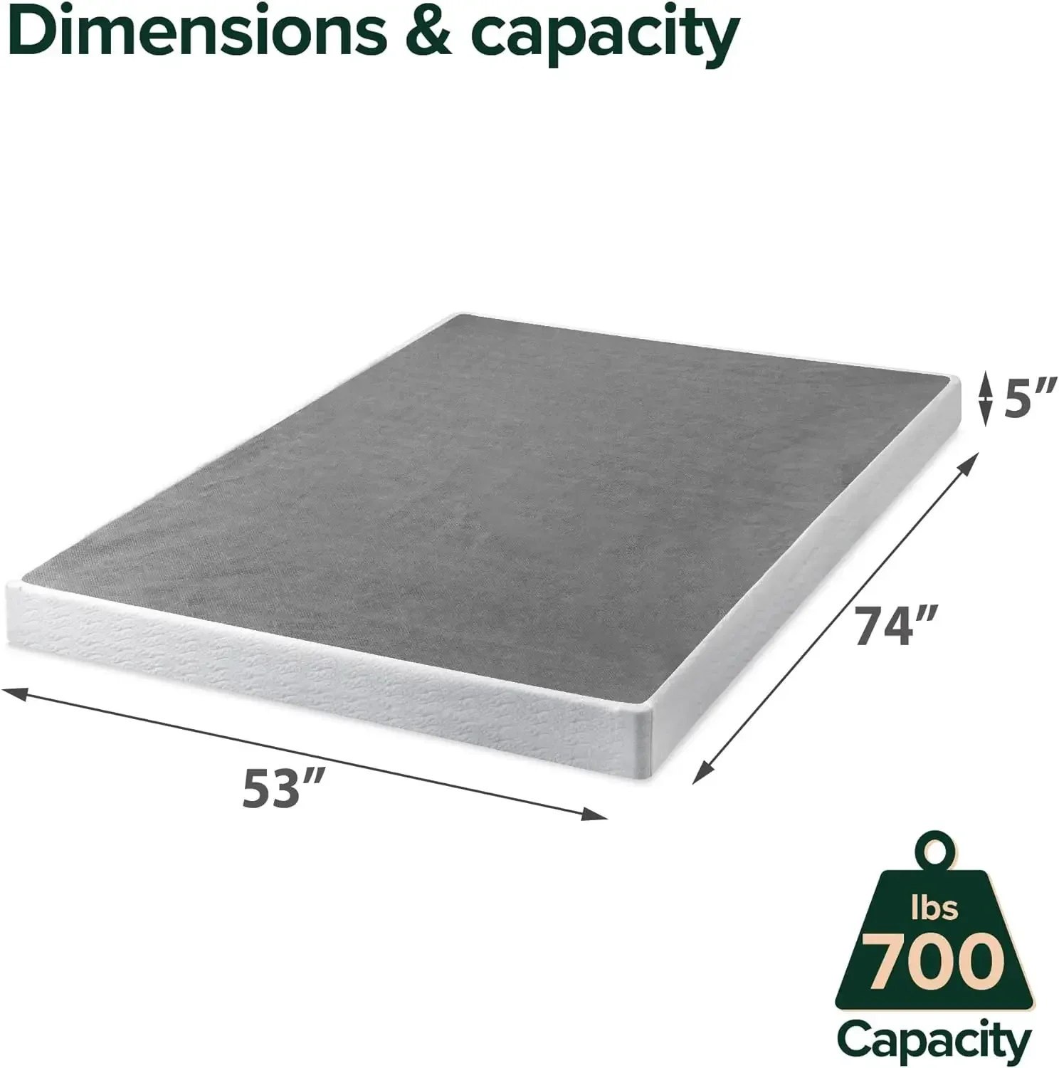 Full size 5 Inch Metal Smart Box Spring with Quick Assembly, Mattress Foundation, Strong Metal Frame, Easy Assembly