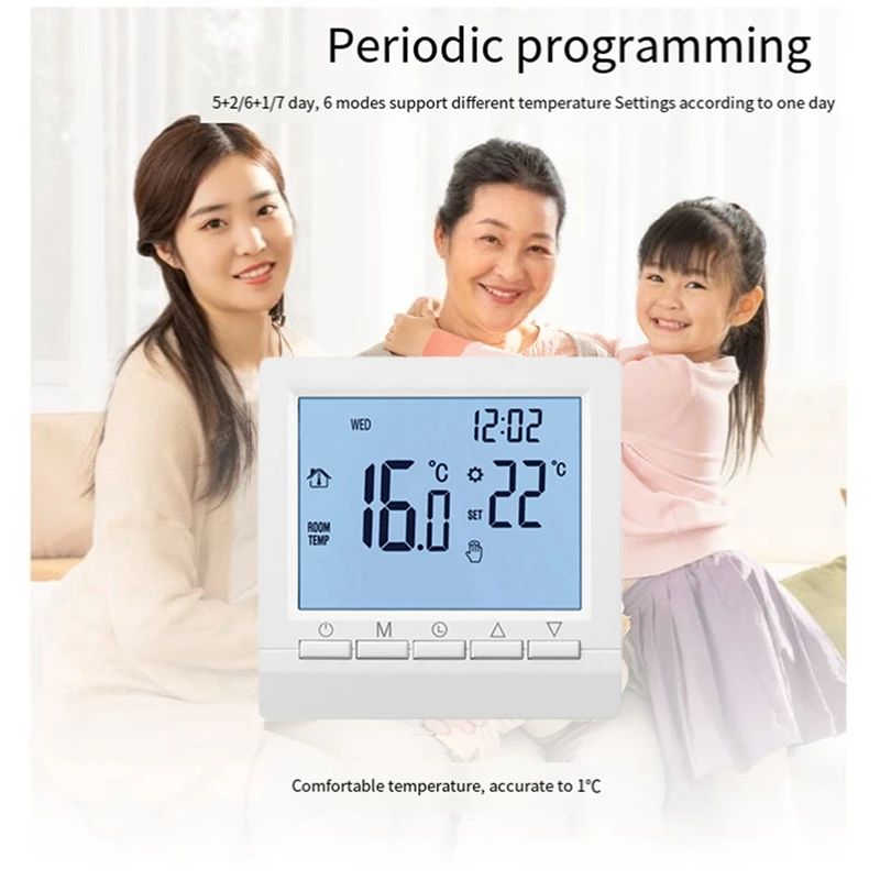 1 ชุดสีขาวติดผนังเครื่องทําความร้อนอุณหภูมิสําหรับหม้อไอน้ํา Weekly Programmable Thermostat