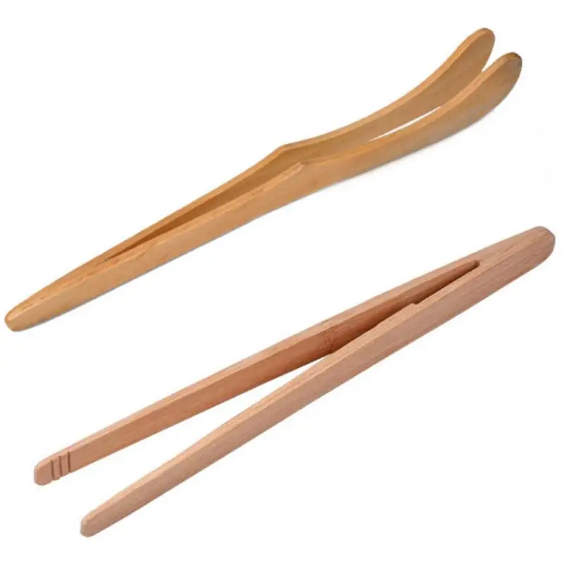 1pc Wooden Tea Tweezer Bacon Tea Clip Tongs Bamboo Salad Food Toast Bend Clip Straight Clips Kitchen Accessories Teaware