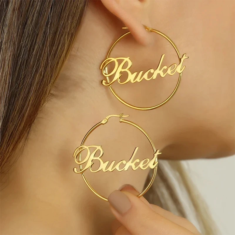 

Customized Large Name Earrings Personalized Fashion Stainless Steel Earrings Birthday Party Women Jewelry Accessories Gift