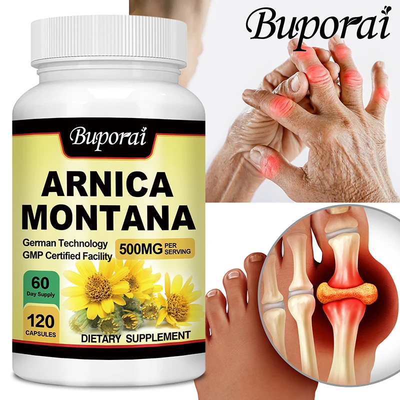 Cápsulas de Arnica Montana - Adecuadas para hematomas y hinchazón, alivia el dolor, mejora el estado de ánimo y aumenta la inmunidad - 120 cápsulas