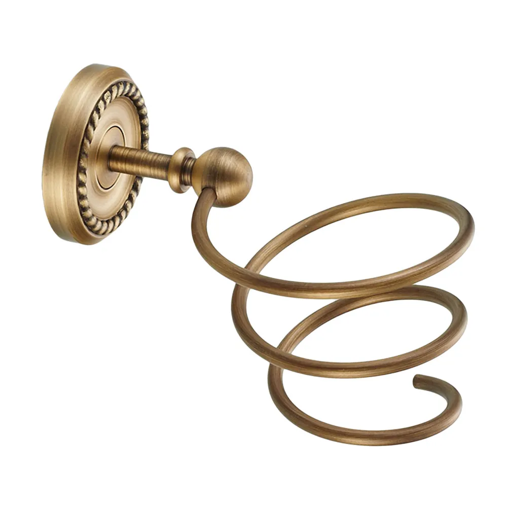 European Hair Dryer Rack Wall Mounted Spiral Holder Brass Bathroom Shelf for Hair Dryer Flat Iron Curling Iron