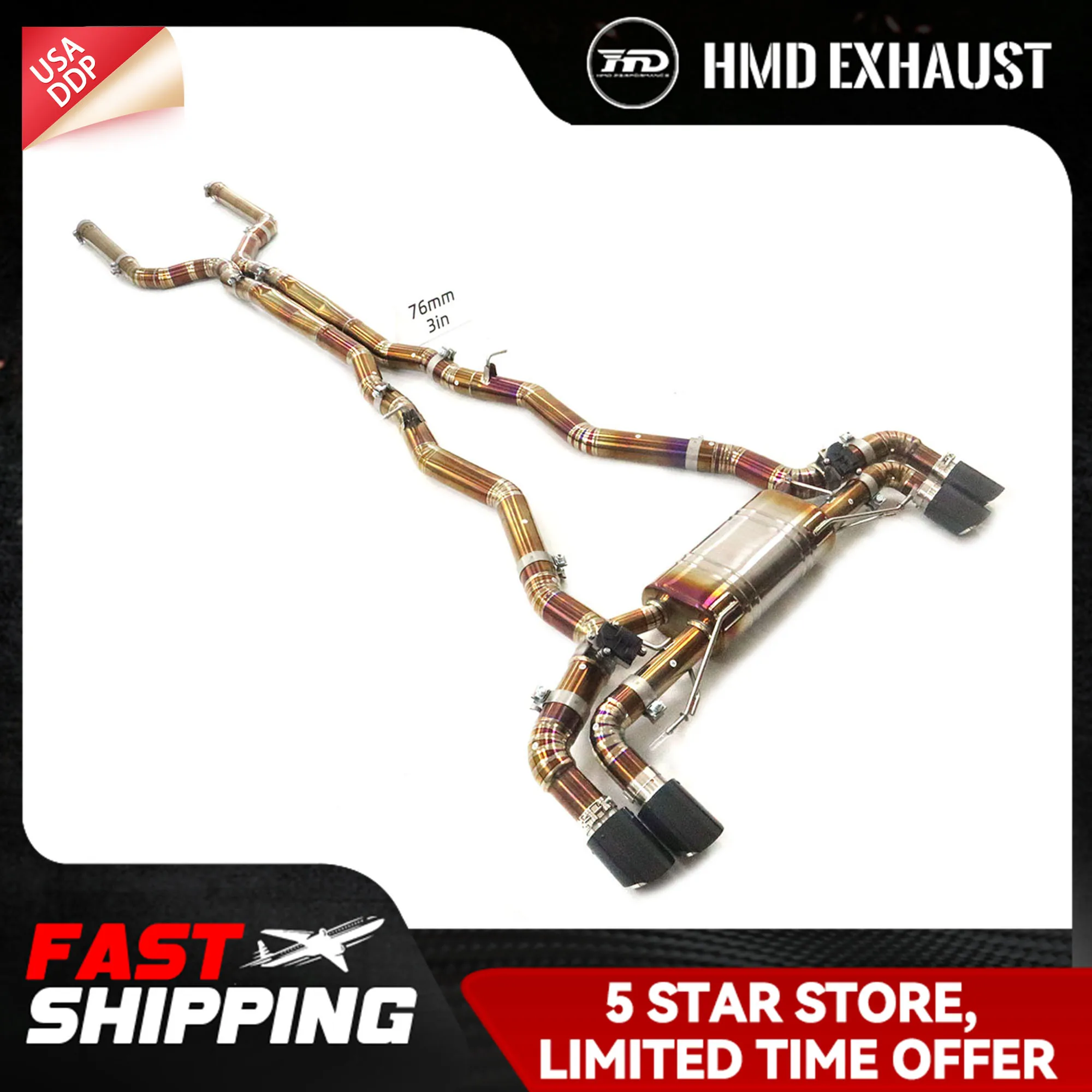 

HMD Catback for BMW M5 F90 Ti Electronic valves Exhaust system Increased power Tips Easy installation