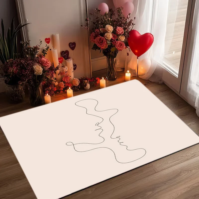 Elegant Continuous Line Portrait Non Slip Floor Mat Durable Indoor Rug For Contemporary Home And Studio Entryway