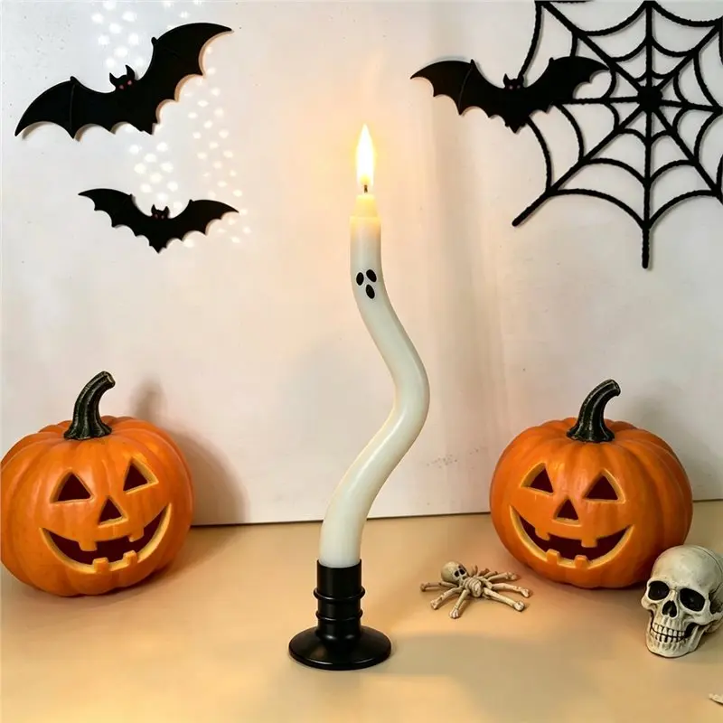 ABKY-Flameless Taper Candles With Remote Control 3D Wick Flicker For Halloween- Ghost Themed Decorations