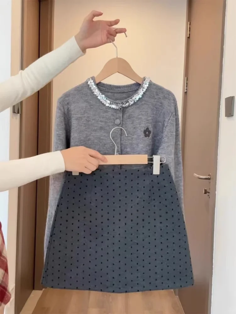 High Waist A-Line  Skirt Women's Plaid Polka Dot Wool Blend Slimming Short Skirts Autumn Winter New Arrival Korean Style