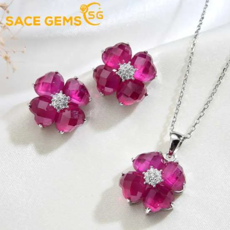 

SACE GEMS Fashion Jewelry Earrings for Women 925 Sterling Silver Red Corundum Stud Earrings Wedding Party Fine Jewelry Holiday