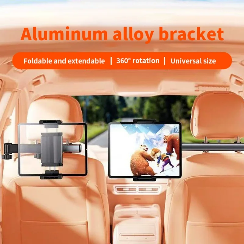 Telescopic Folding Car Headrest Tablet Stand, 360° Rotatable, Adjustable Viewing Angle, Tool-Free Installation, for Travel