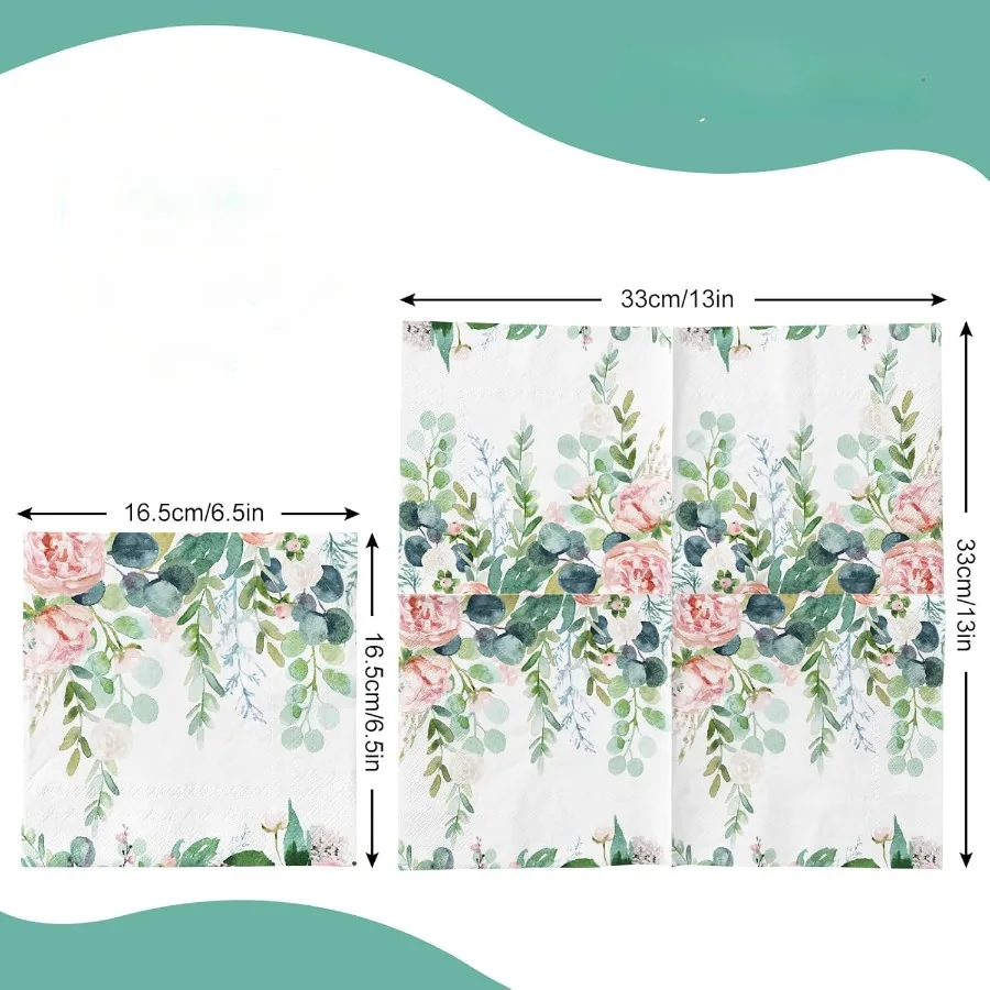 20Pcs Eucalyptus Paper Napkins Floral Disposable Tissue Wedding Bridal Shower Decoupage Craft Garden Tea Party Table Decor