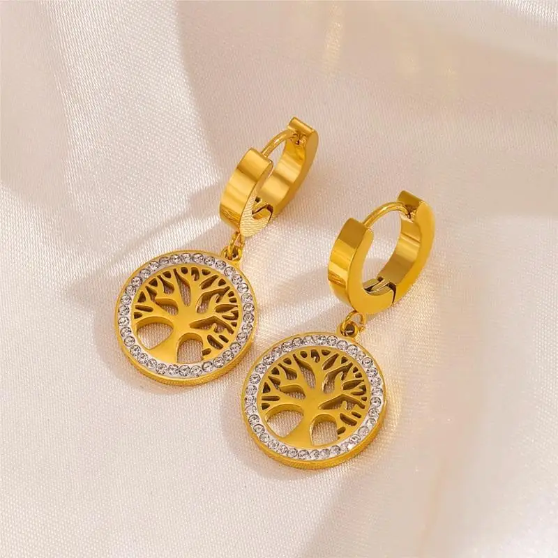 UILZ Lokaer Trendy Titanium Stainless Steel Bohemia Party Hoop Earrings CZ Crystal Tree Earrings Jewelry For Women Girl Серьги image 3