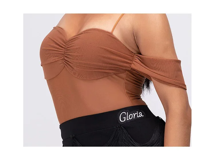Nieuwe Shoulder Drop Geplooide Sling Band Trainingsjurk Top Franje Design Rok Vrouw Latin Danser Performance Prom Dress