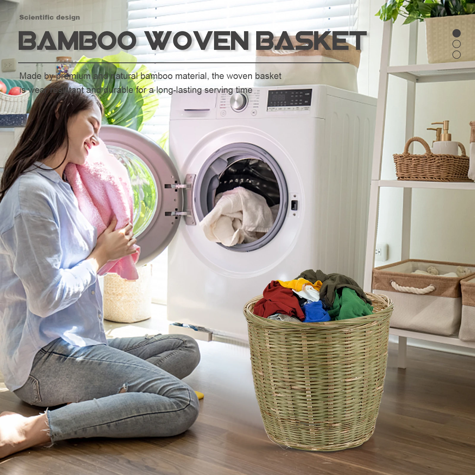 

Bamboo Woven Basket Trash Can with Lid Storage Container Kitchen Bedroom Toy Organizer Material Eco Friendly Household