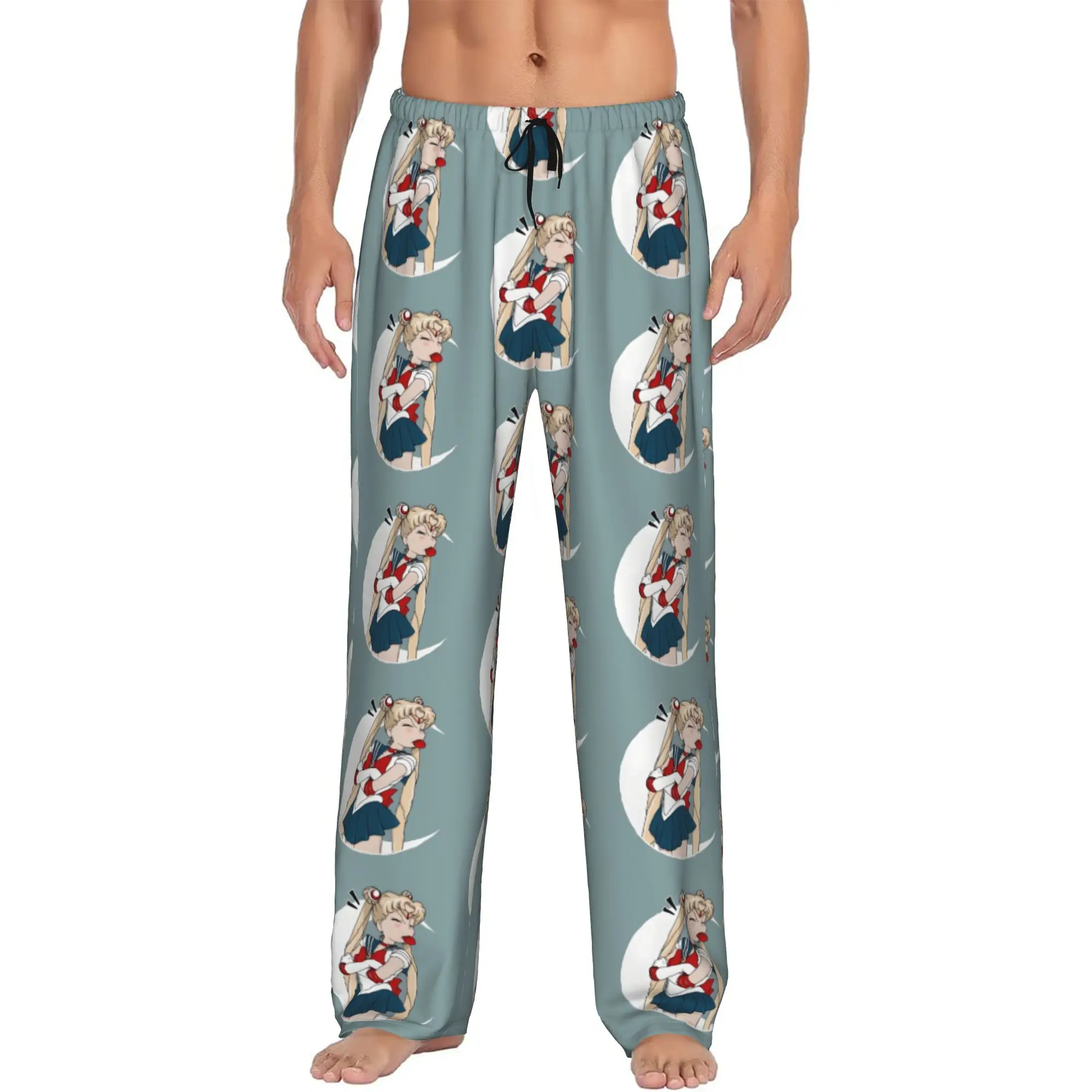 Custom Sailors Anime Moons Pajama Pants Men Cute Cartoons Lounge Sleep Drawstring Sleepwear Bottoms with Pockets