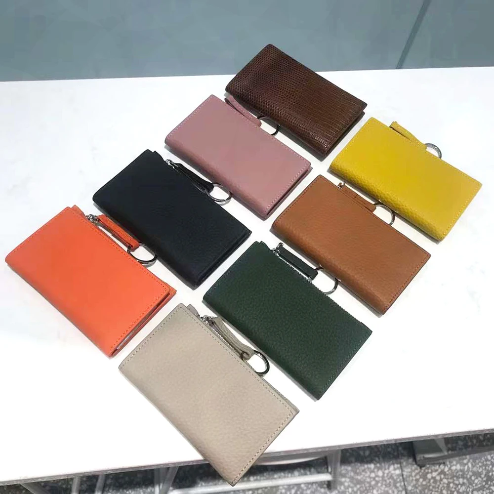 Luxury Cowhide Keychain Card Holder Custom Letter Men Zip Coin Purse Genuine Leather DIY Initials Women Business Card Wallet