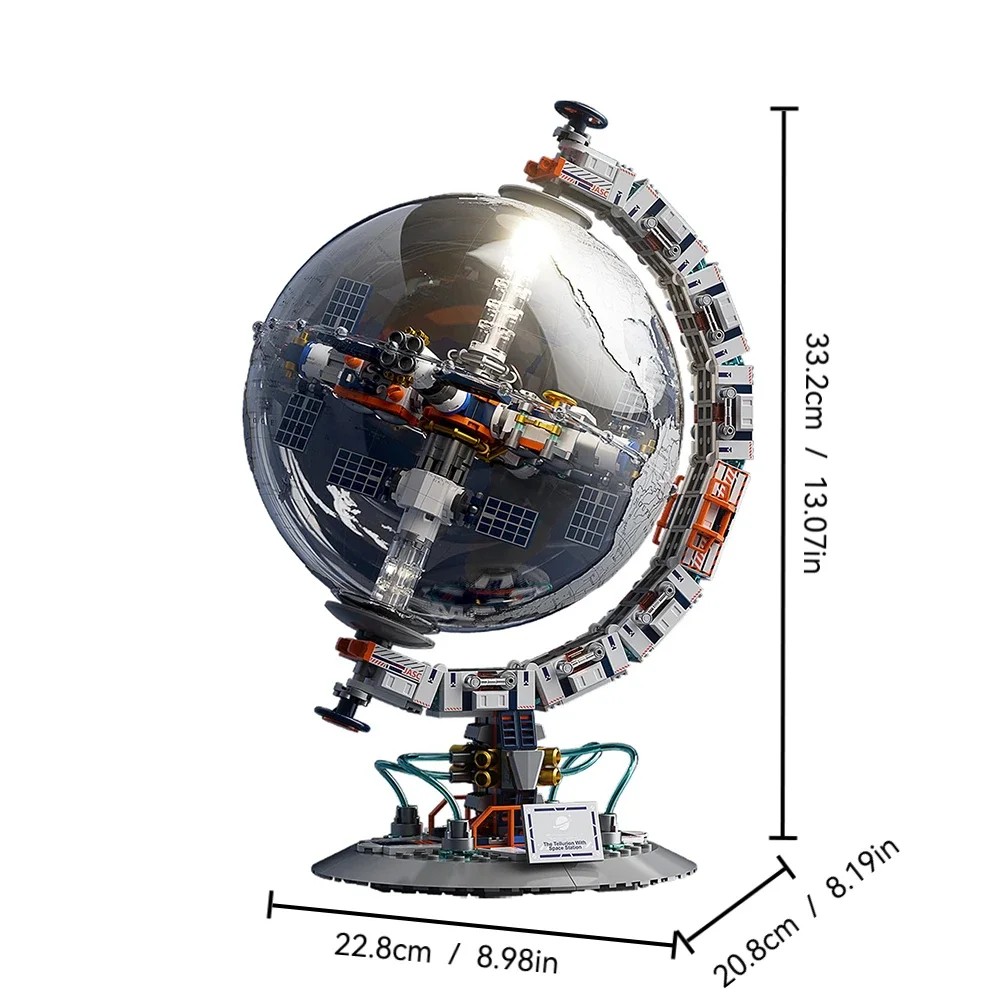 Bloques de construcción de globo terráqueo giratorio, modelo espacial motorizado, técnico creativo, amanecer, puesta de sol, Sim MOC, regalo coleccionable de escritorio
