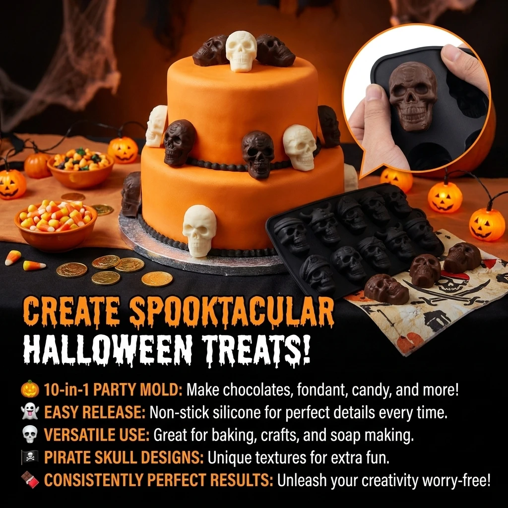 Halloween Element Baking Mold 10 Hole Skull Pattern Mold For Chocolate Candy Cake Biscuit Cookie Dessert DIY Accessories