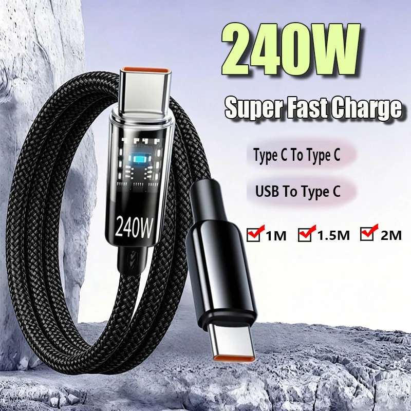240W Nylon-Kabel USB Typ C Superschnelles Ladekabel für Samsung Xiaomi Huawei Honor LED Digital Display Schnell-Ladegerät Datenkabel