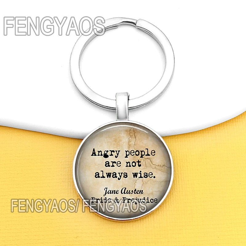 جاين أوستن اقتبس أقراط للباب ، سلاسل مفاتيح للفخر والتحامل ، سلسلة مفاتيح على شكل قبة زجاجية ، مجوهرات نسائية #5