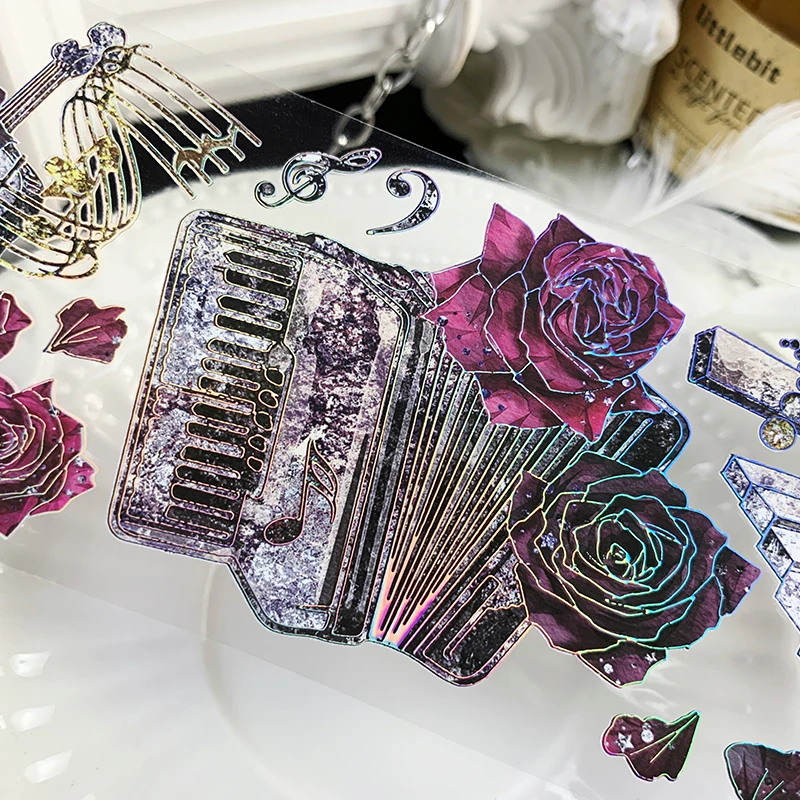 

Dark Style Red Rose Floral Music Shiny PET Tape Washi Journal Decoration Collage
