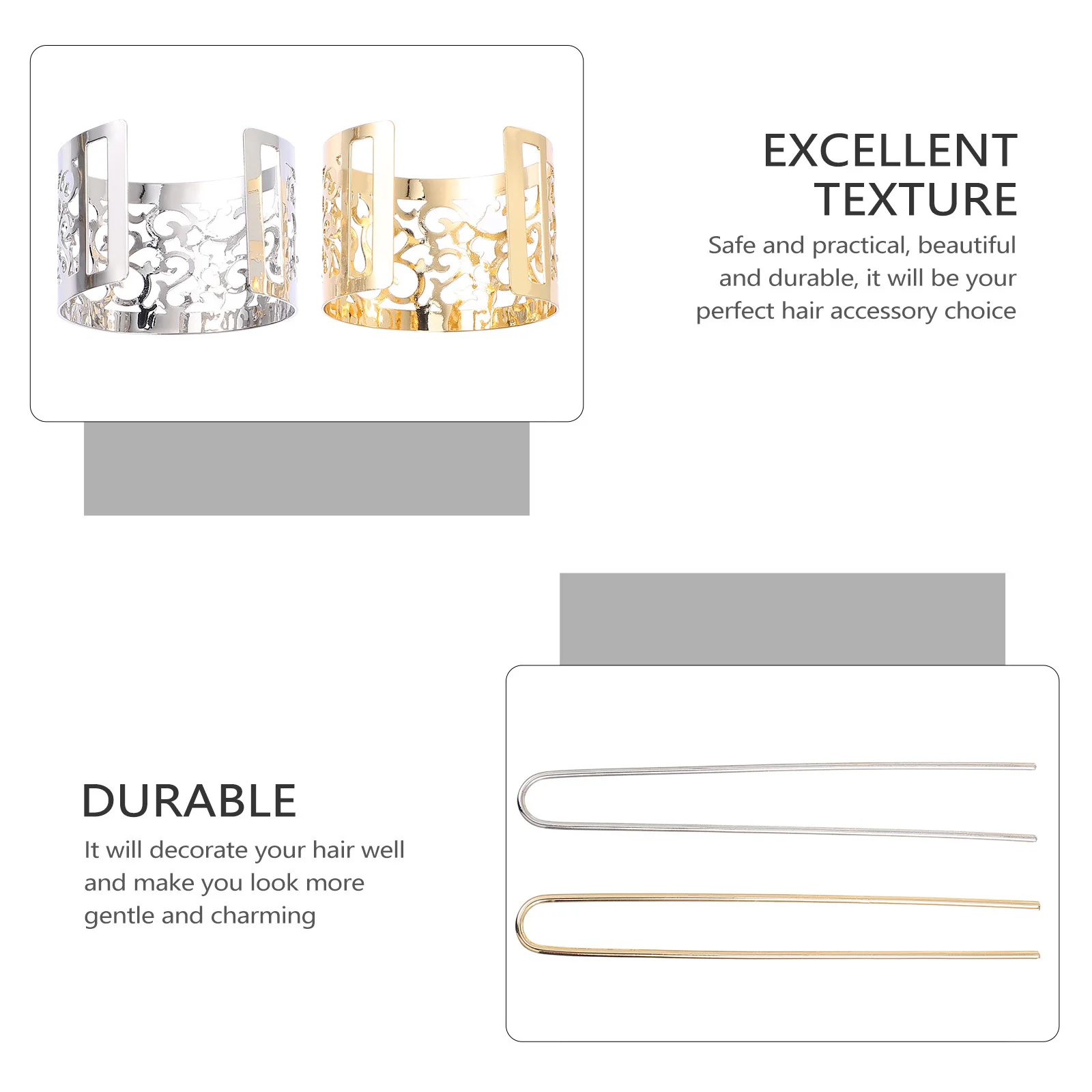 

2Pcs Chinese Traditional Hair Cuff Bun Women Metal Stick Unique Design Strong Retro Hollow Fashionable Gentle Charm Everyday