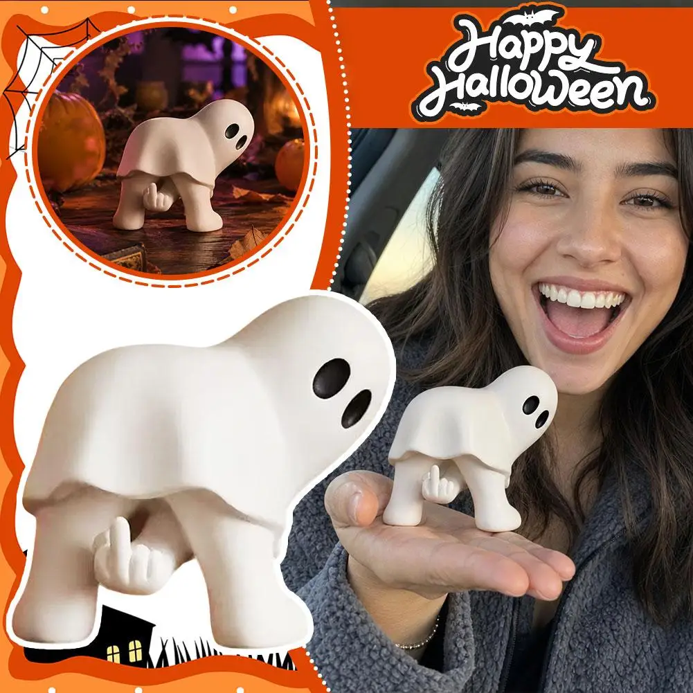 Cute Middle Finger Ghost Statue Small Scary Ghost Figurines Small Halloween Decor for Home Ghost Figurine Halloween small gift