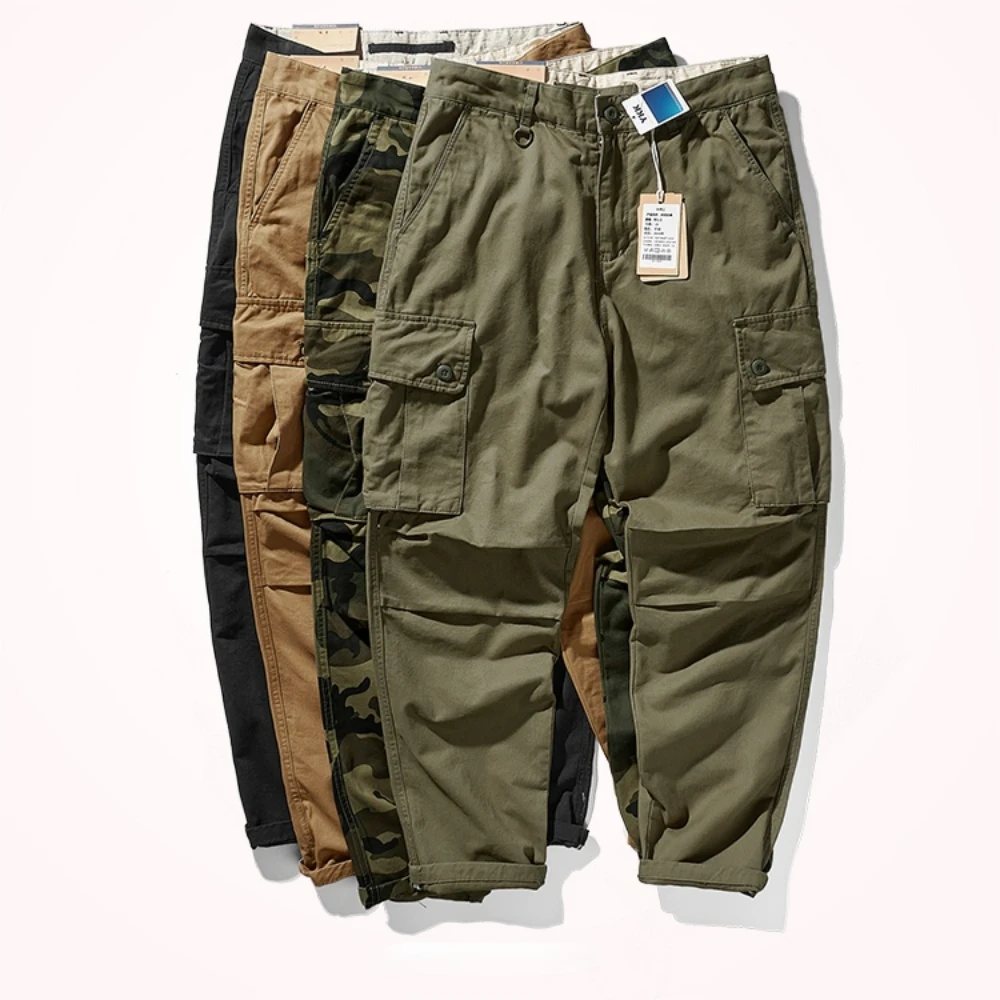 American-style functional wind overalls men can wear multi-pocket trousers in four seasons, plus size loose pure cotton standing