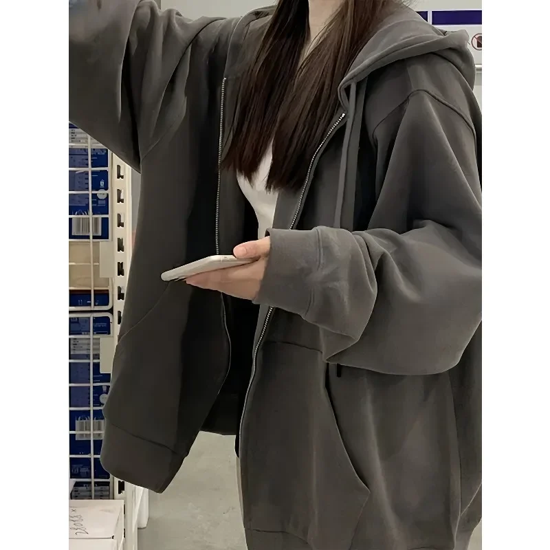 아메리칸 스트리트 헤비웨이트 여성용 지퍼 후디 가을 및 겨울 신상 캐주얼 패션 남녀 공용 스트리트웨어