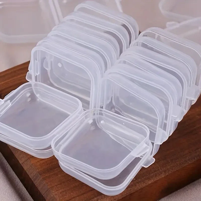 10/50pcs Mini Storage Box Transparent Square Plastic Case for Earring Ring Jewelry Packaging Portable Grocery Storage Organizer