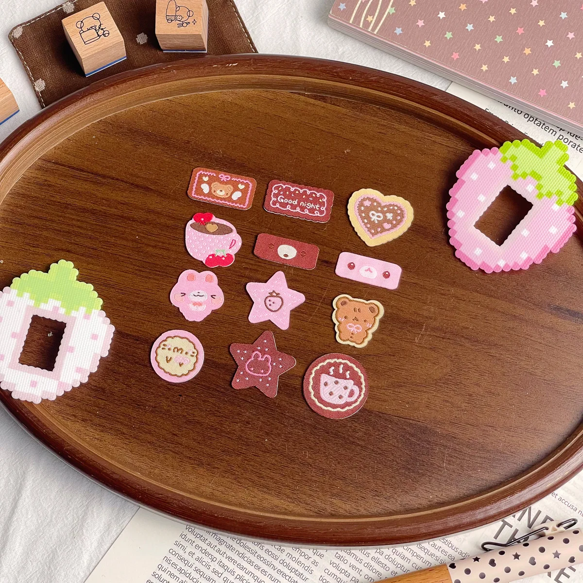 Kawaii Woven Fabric Label Sticker Roll Deco Stickers Korean Stickers Scrapbook Sticker Star Strawberry Journal Guka Supply