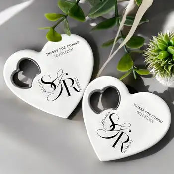 Personalizovaný 5-30ks gravírovaný magnetický otvírák na lahve ve tvaru srdce, otvírák na lahve, dárky pro svatební hosty a hosty 12 nejlepší prodej magnetické svatební dárky - №7