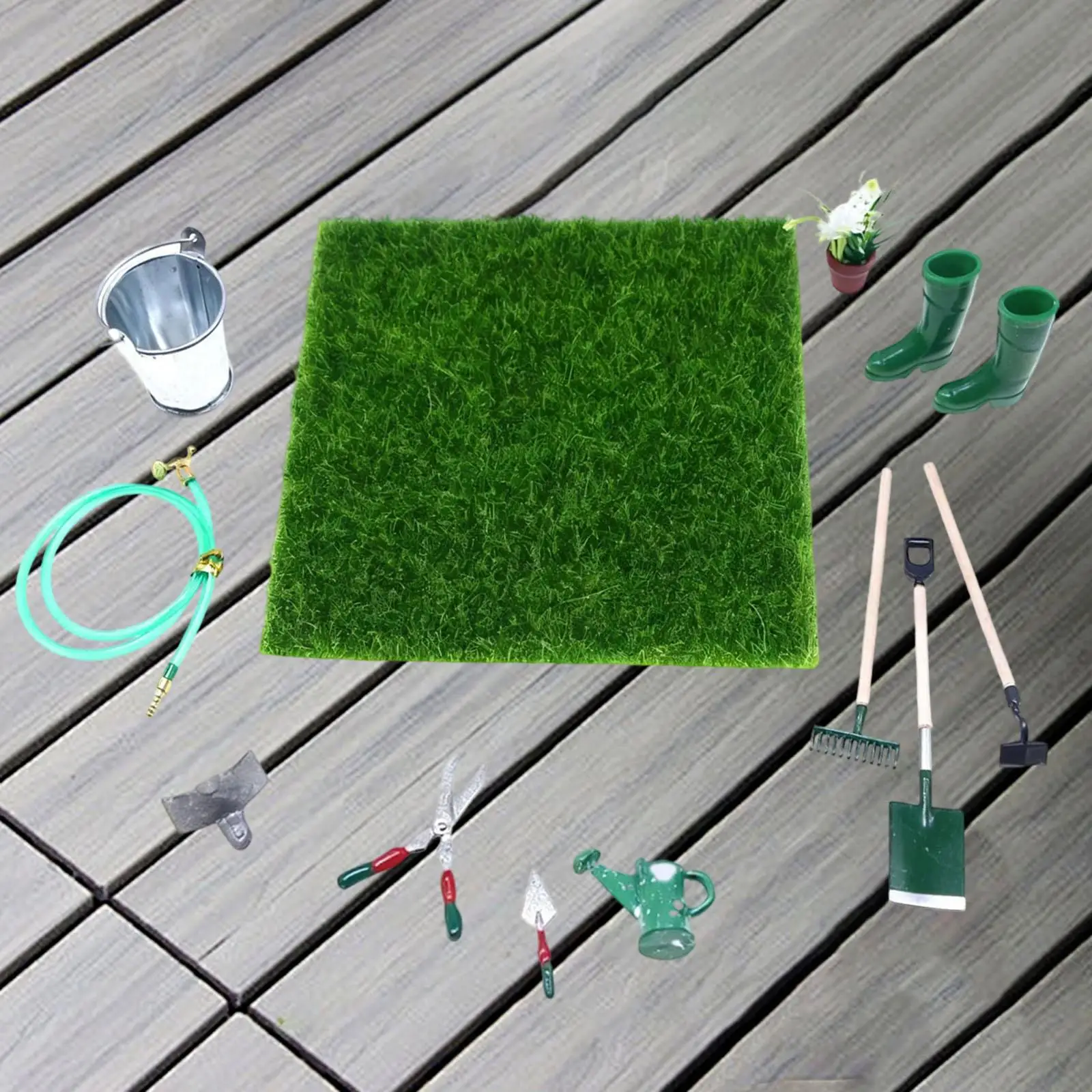 ชุดเครื่องมือทำสวนจิ๋ว ของเล่นจำลองฉากสวน ชุดเครื่องมือทำสวนขนาดเล็ก สำหรับตกแต่งสวนหลังบ้าน