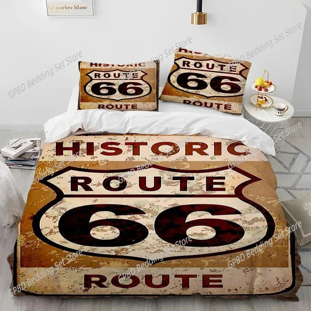 3D Print Historic Route 66,Mother Road,Comforter Bedding Set,Duvet Cover Bed Set Quilt Pillowcase,king Queen Size Bedding Set