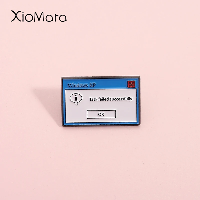 Windows Xp System Dialogue Box Enamel Pin Task Failed Successfully Programmer Brooches Lapel Badge Retro Jewelry Gift
