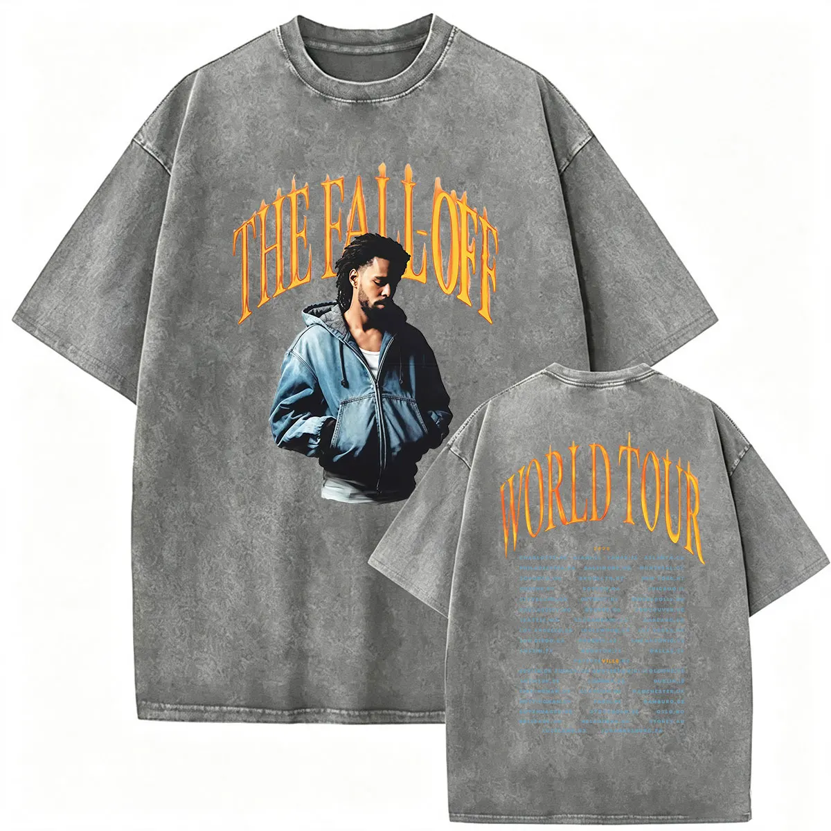 Rapper J.Cole The Fall Off World Tour 2026 Vintage Washed T-Shirt Herren Damen Hip Hop Gothic Oversized Baumwoll-T-Shirt Streetwear – Detail 4