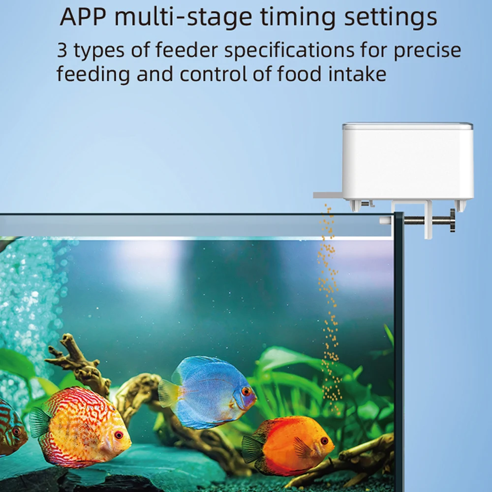 Alimentador automático WiFi Smart para Goldfish, grande capacidade, sincronismo, controle de aplicativos, registros de alimentação, alimentador remoto, aquário, 100ml