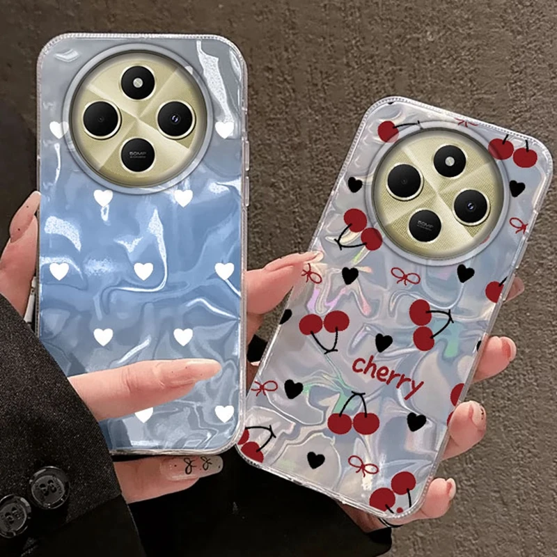 

Summer Heart Bow Cherry Girls Water Texture Case For Xiaomi Poco X7 X5 M6 X6 X3 NFC M5s M6 Pro C61 Funda Cover Coque