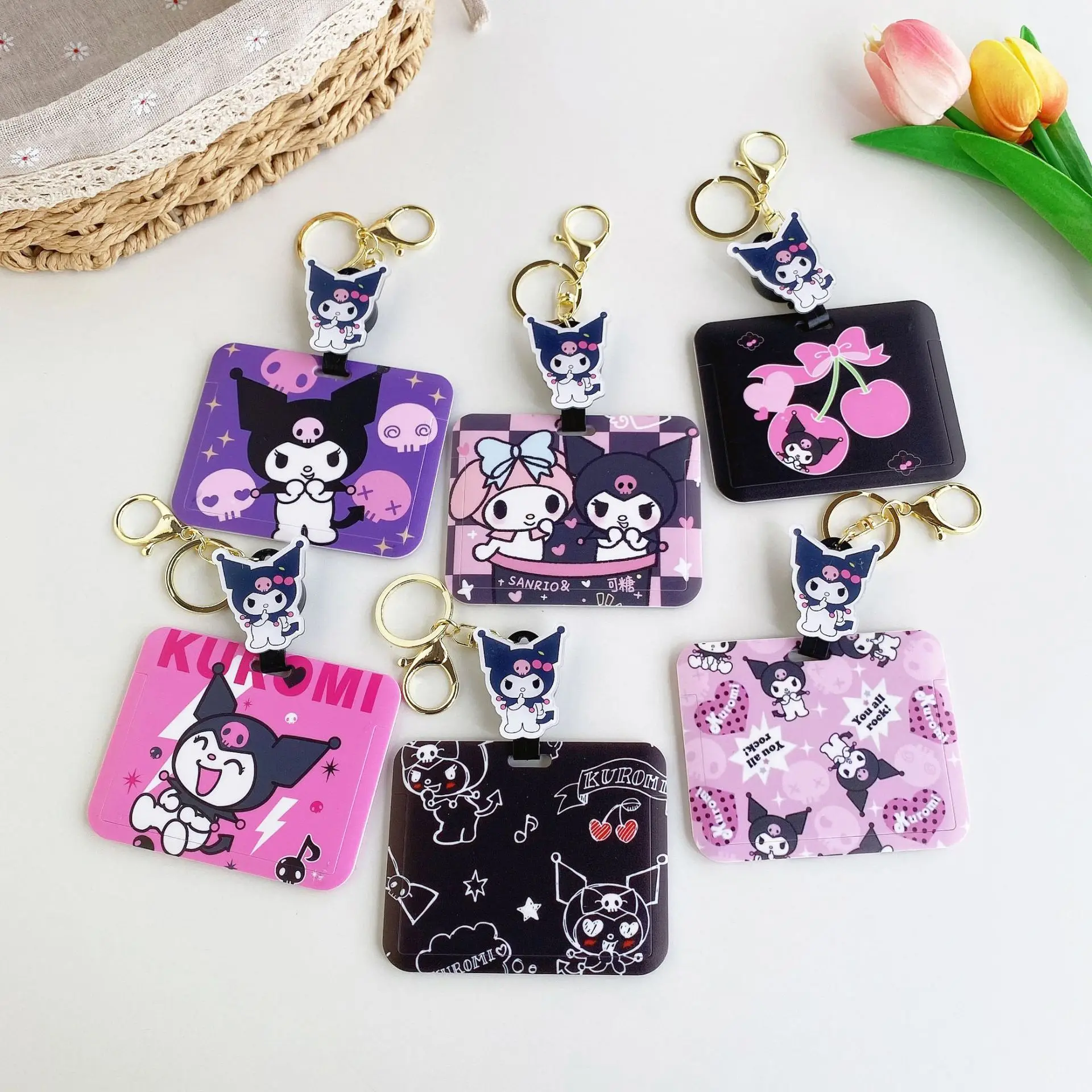 

Kawaii Sanrio Kuromi Hanging ID Card Holder Student Anti Loss Credit Card Card Case Cute My Melody Anime Protective Cover Gift