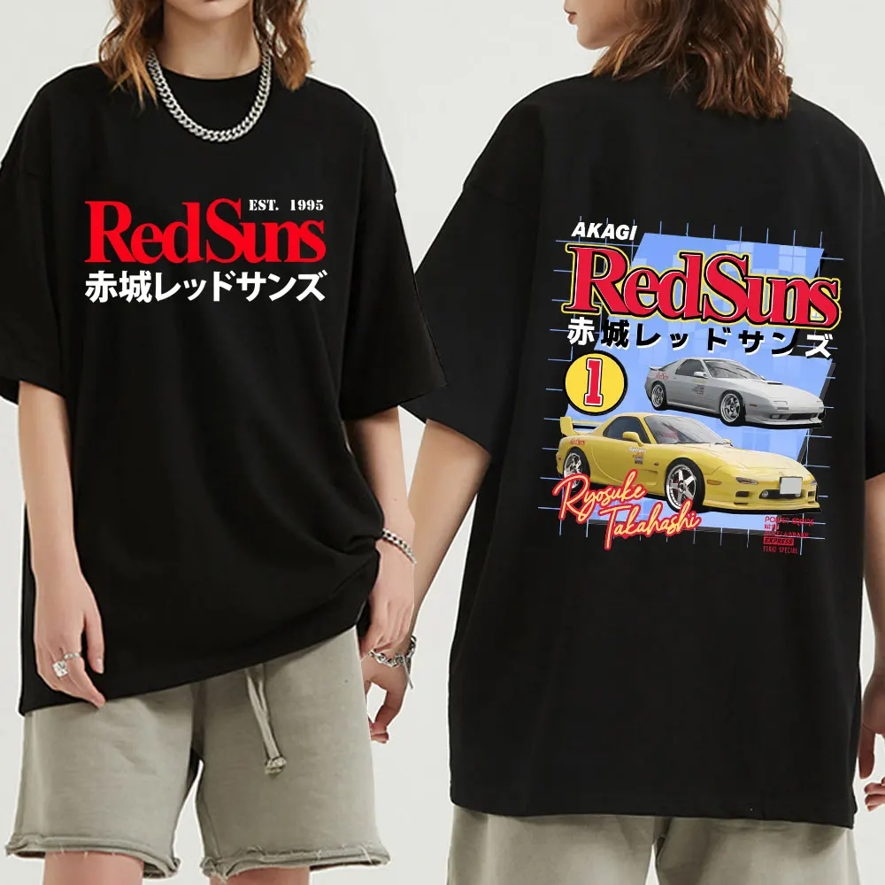 Anime Initial D Drift Akagi RedSuns AE86 T Shirt Takumi Fujiwara R34 Skyline JDM Racing T-shirt Men Casual Short Sleeve T Shirts