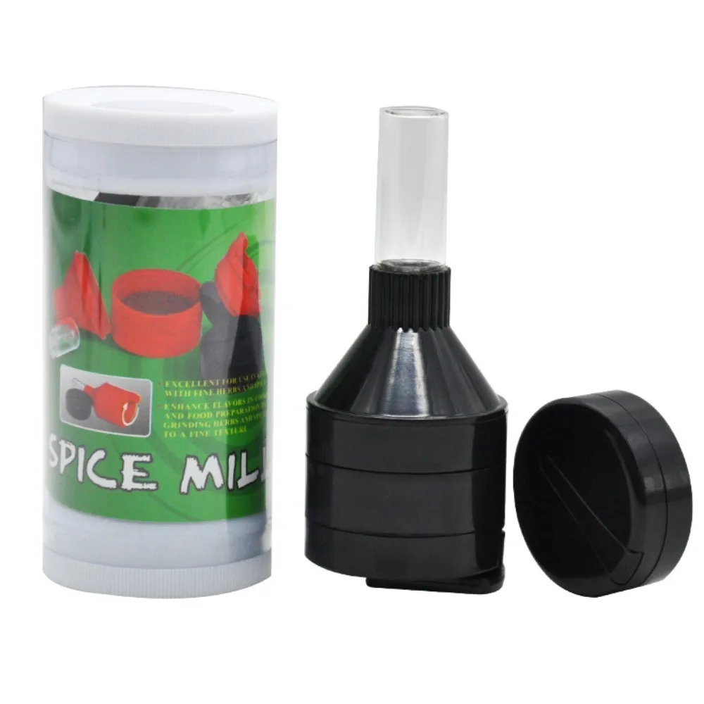 43mm Hand Cranked Metal Herb Grinder Kitchen Tool with Plastic Funnel and Storage Bottle Portable Compact