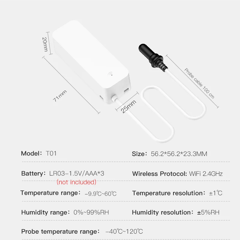 WiFi Temperature and Humidity Sensor External Probe Remote Control Smart Home Monitor Wrok With Alexa Tuya Smart Life