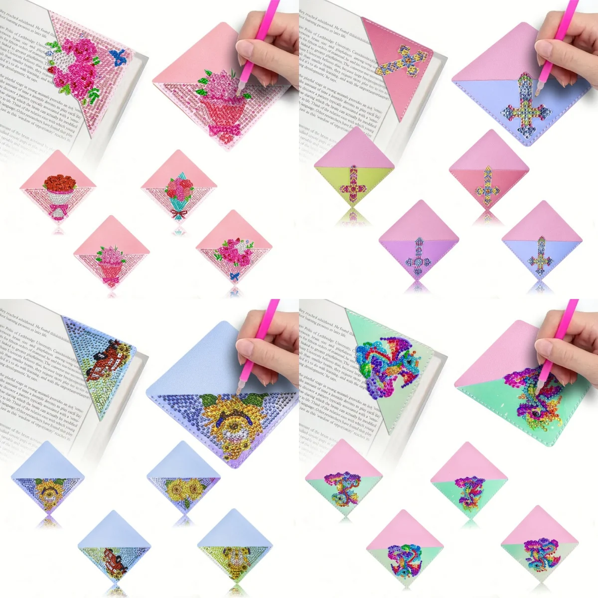 4 pieces of diamond painting Mosaic painted crystal DIY dragon, bouquet pattern bag corner bookmark, convenient and practical