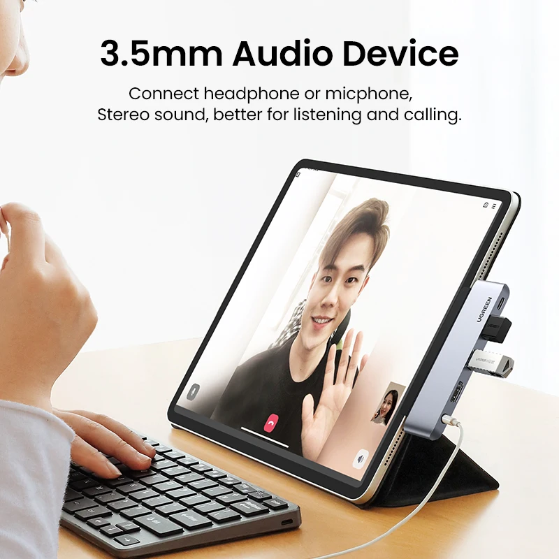 UGREEN 4K @ 60Hz USB C HUB USB Loại C 3.1 Sang HDMI 2.0 USB 3.0 PD 100W 3.5Mm Cho iPad Pro M1 2021 2020 2018 iPad Air 5 HUB USB 4 Cổng