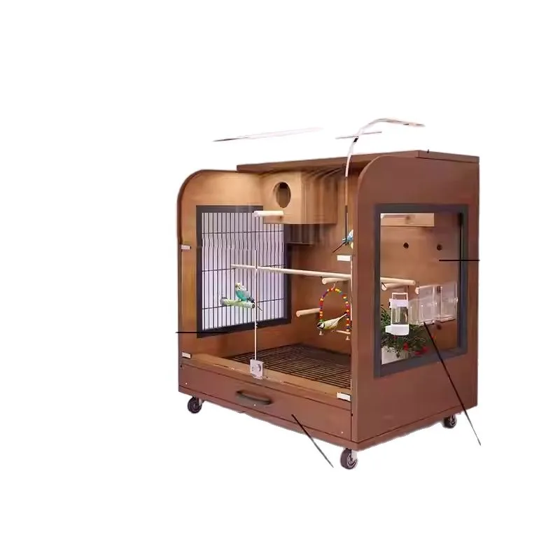Parrot bird cage Solid wood transparent cage Xuanfeng Peony Monk Parrot Tiger skin breeding Large household bird cage