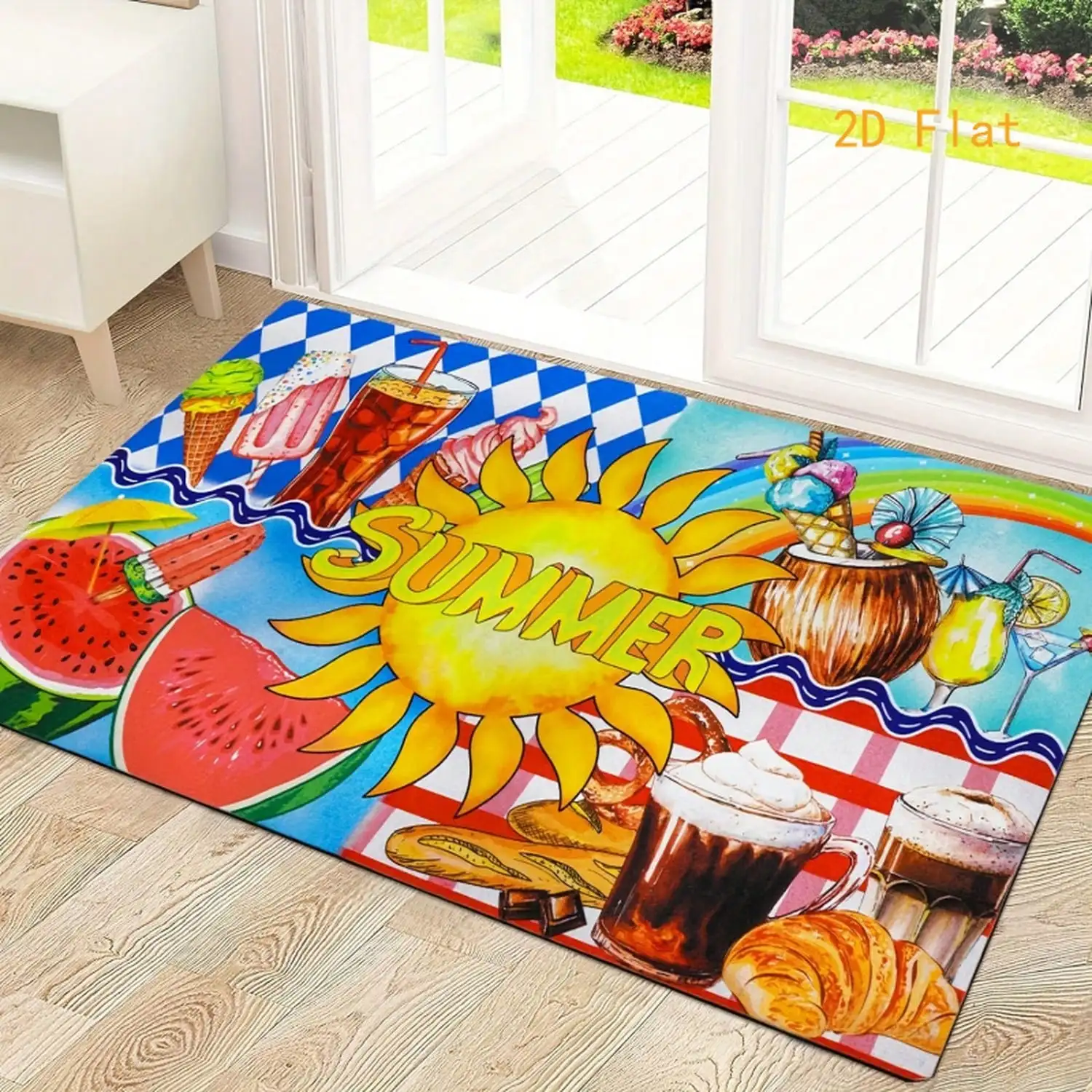 Product Image: Summer-Themed Colorful Doormat - Premium Flannel Material, Non-Slip Base, Machine Washable - Suitable For Front Doors, Entrances, And Next To