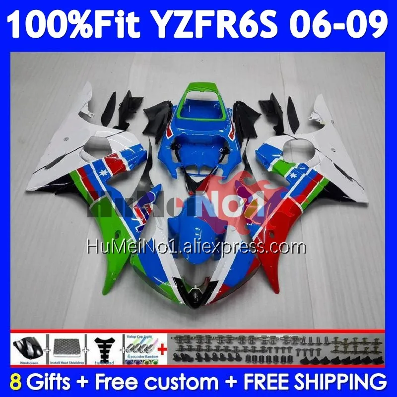 OEM Kit For YAMAHA YZF R6 S YZF R6S 06-09 362No.22 YZF-R6S YZFR6S 2006 2007 2008 2009 06 07 08 09 Injection Blue white Fairing