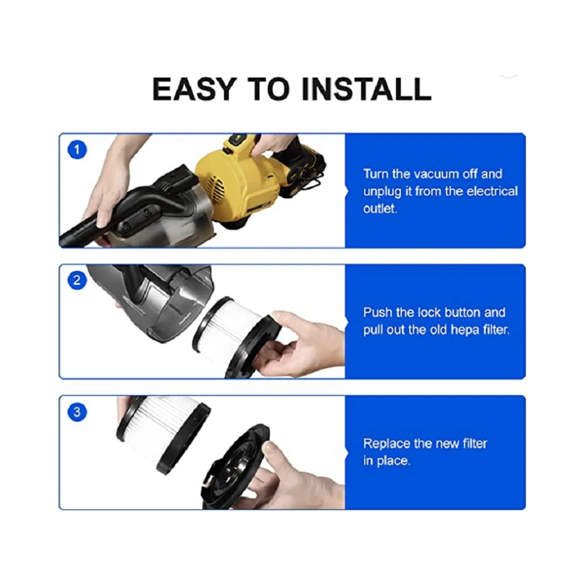 For Dewalt DCV501HB 20V DCV5011H Cordless Handheld Vacuum, with Black Gasket, Compared to Part DCV5011H