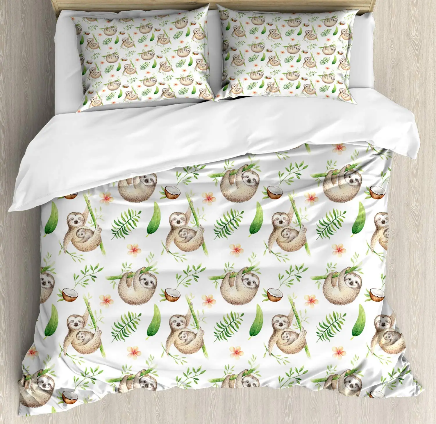 

Cartoon Sloth Duvet Cover Bedding Set for Kid Girls Cute Animal Comforter Cover 1 Duvet Cover with 2 Pillowcases King Full Size