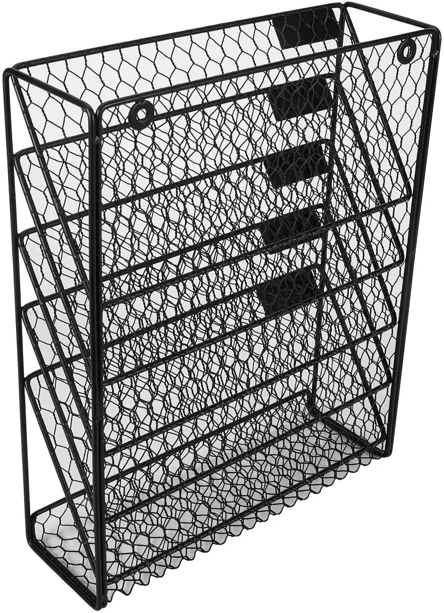 Neue Büro Home Metall Hühner draht Wand halterung 6 Tier schwarz hängenden Akten halter Organizer für Buch Magazin Rack