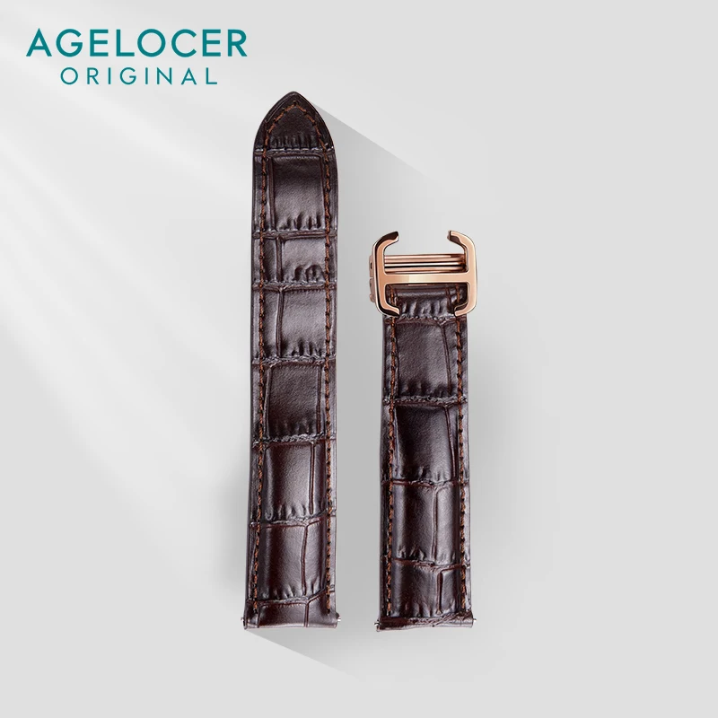 AGELOCER Original Watch Spare Part Width 18-20mm Genuine Leather Strap 316L Stainless Steel Buckle