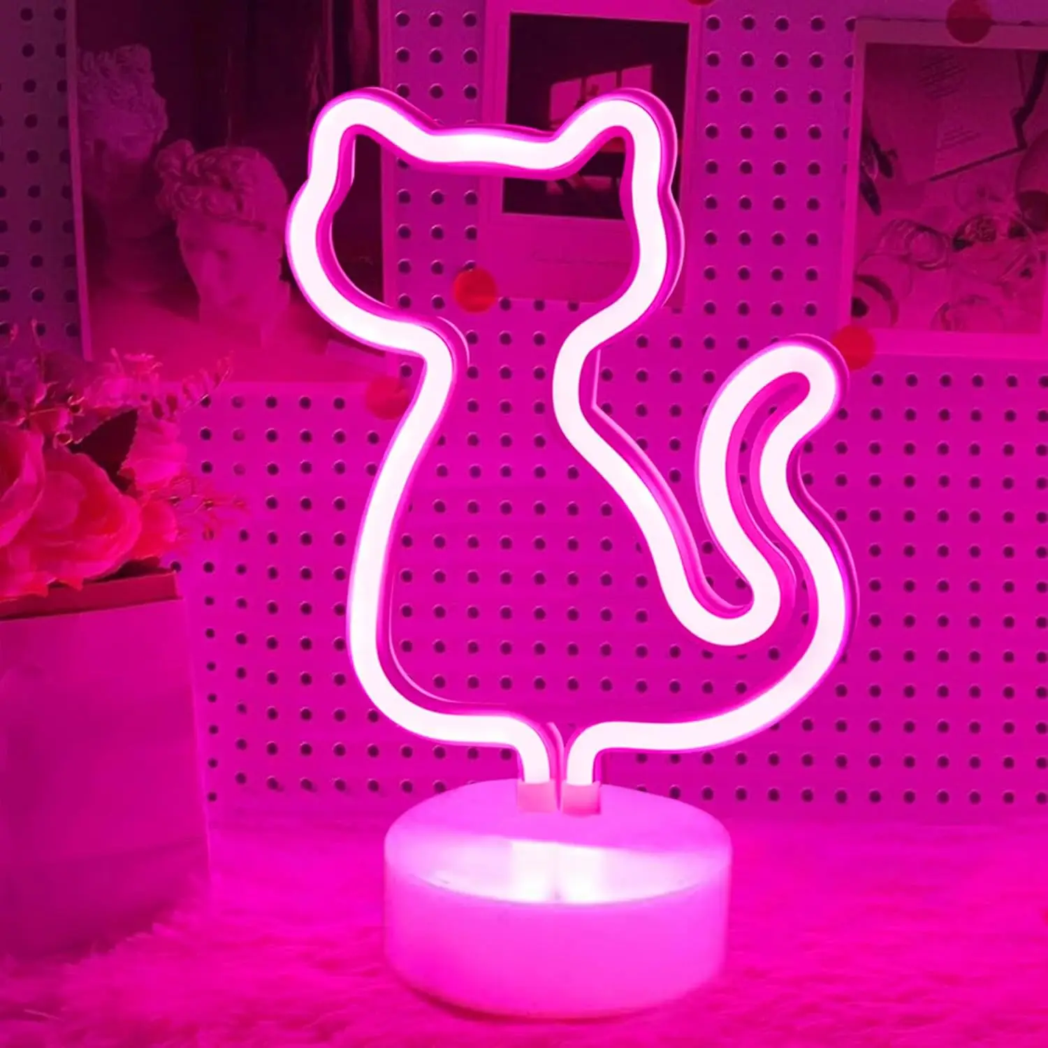 

Cat Neon Signs with Holder Base Battery Cute LED Neon Light for Room Bedroom Office Party Home Decor Christmas Birthday Gift